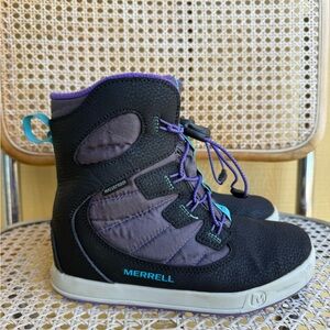Merrell Kids Waterproof Winter Boots Purple Black Insulated Snow Boots Size 2